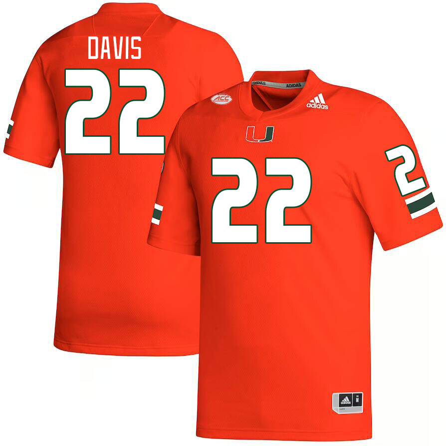 Men #22 Jaden Davis Miami Hurricanes College Football Jerseys Stitched Sale-Orange